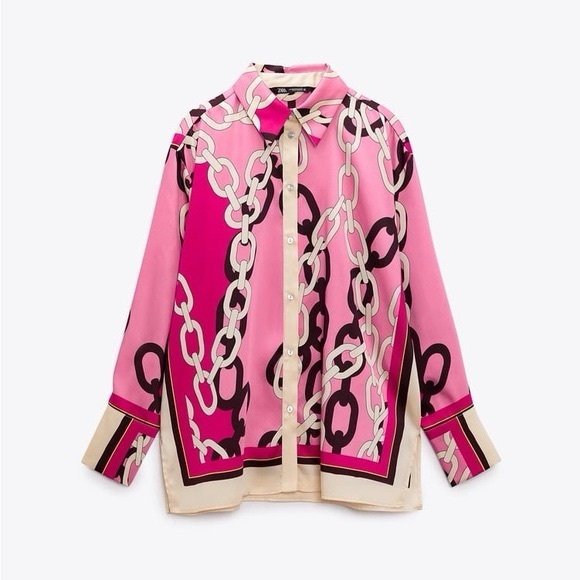 Zara Chain Print Blouse Size Large - Picture 3 of 9